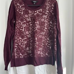 Simply Vera Vera Wang Burgundy Floral Lace Sweater